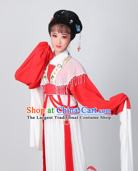Chinese Ancient Young Woman Clothing Peking Opera Actress Costumes Traditional Huangmei Opera He Wenxiu Red Dress Garments