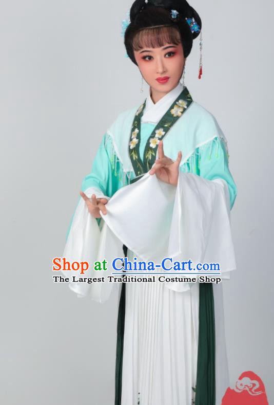 Chinese Peking Opera Hua Tan Costumes Traditional Huangmei Opera He Wenxiu Green Dress Garments Ancient Young Woman Clothing