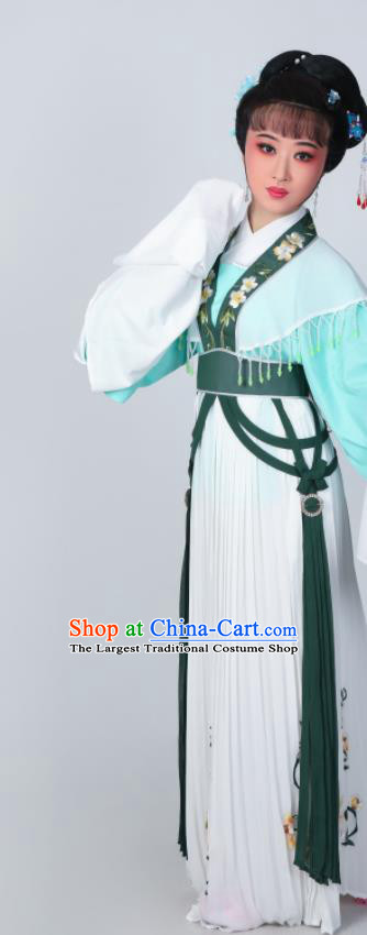 Chinese Peking Opera Hua Tan Costumes Traditional Huangmei Opera He Wenxiu Green Dress Garments Ancient Young Woman Clothing