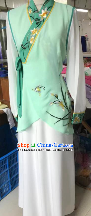 Chinese Ancient Village Girl Clothing Peking Opera Young Lady Garment Costumes Traditional Cantonese Opera Actress Green Dress