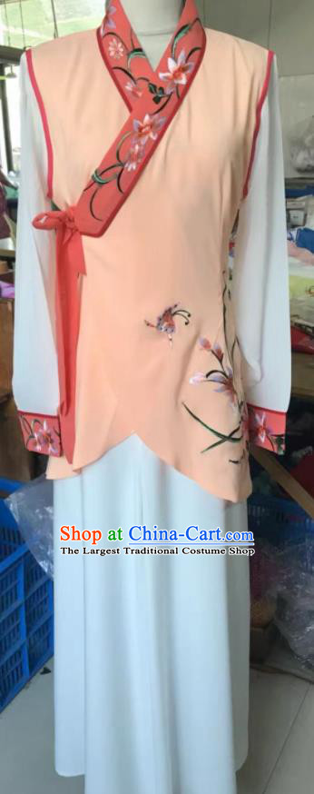 Chinese Ancient Servant Girl Clothing Peking Opera Actress Garment Costumes Traditional Cantonese Opera Country Woman Apricot Dress