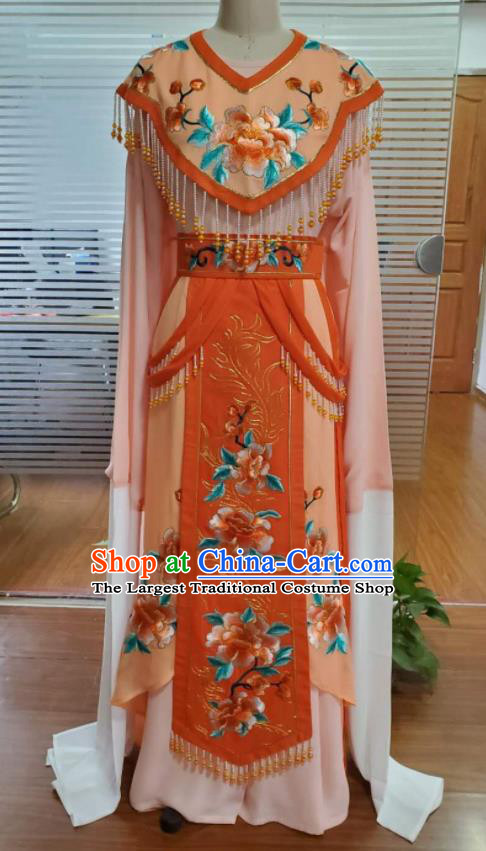 Chinese Traditional Shaoxing Opera Actress Orange Dress Ancient Noble Lady Clothing Peking Opera Hua Tan Garment Costumes