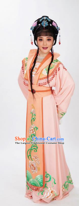 Chinese Traditional Shaoxing Opera Empress Light Pink Dress Ancient Queen Clothing Peking Opera Hua Tan Garment Costumes