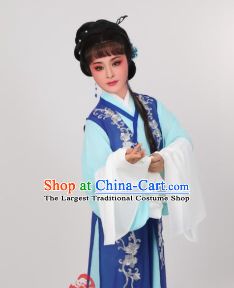 Chinese Peking Opera Qingyi Costumes Traditional Opera Actress Blue Dress Garments Ancient Distressed Mistress Clothing