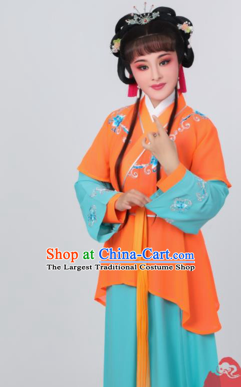 Chinese Traditional Shaoxing Opera Palace Maid Orange Dress Garments Ancient Servant Girl Clothing Peking Opera Hua Tan Costumes