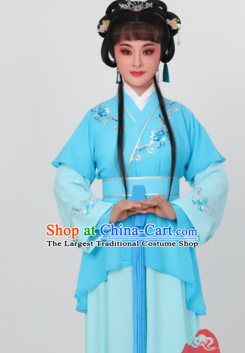 Chinese Peking Opera Hua Tan Costumes Traditional Shaoxing Opera Palace Maid Blue Dress Garments Ancient Servant Girl Clothing