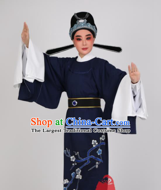 China Shaoxing Opera Young Male Dark Blue Robe Ancient Scholar Costume Beijing Opera Xiao Sheng Lu You Clothing