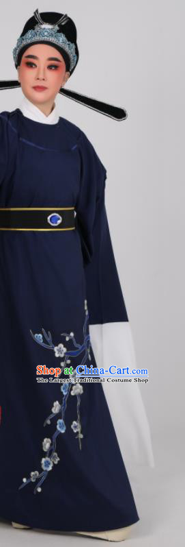 China Shaoxing Opera Young Male Dark Blue Robe Ancient Scholar Costume Beijing Opera Xiao Sheng Lu You Clothing