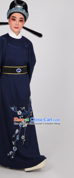 China Shaoxing Opera Young Male Dark Blue Robe Ancient Scholar Costume Beijing Opera Xiao Sheng Lu You Clothing