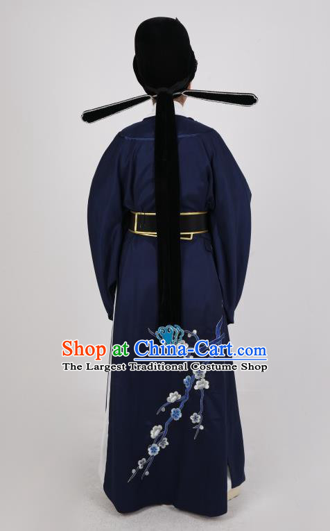 China Shaoxing Opera Young Male Dark Blue Robe Ancient Scholar Costume Beijing Opera Xiao Sheng Lu You Clothing