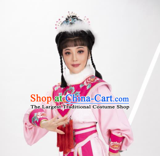 Chinese Peking Opera Hua Dan Pink Dress Traditional Shaoxing Opera Swordswoman Garment Costumes Ancient Female General Clothing