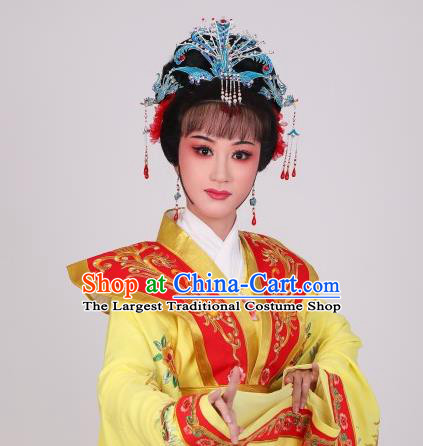 Chinese Traditional Opera Diva Headpiece Huangmei Opera Blue Phoenix Hairpin Beijing Opera Hair Jewelry