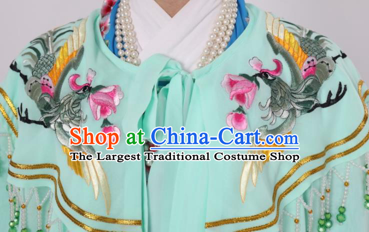China Shaoxing Opera Empress Embroidered Light Green Mantle Peking Opera Hua Tan Cape Costume Ancient Princess Clothing