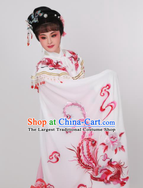 China Peking Opera Diva White Cape Costume Ancient Princess Clothing Shaoxing Opera Empress Embroidered Phoenix Mantle