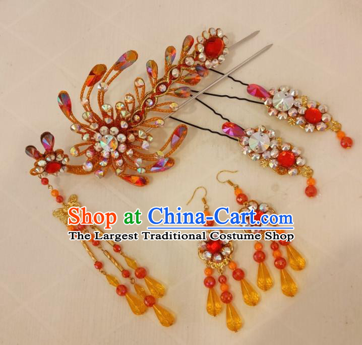 Chinese Shaoxing Opera Diva Golden Phoenix Hairpins Beijing Opera Hua Tan Headpieces Traditional Opera Princess Hair Accessories