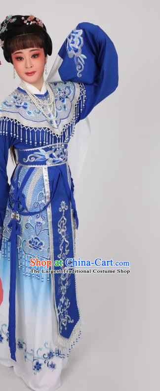 China Peking Opera Princess Garment Costume Ancient Royal Empress Clothing Shaoxing Opera Diva Deep Blue Dress