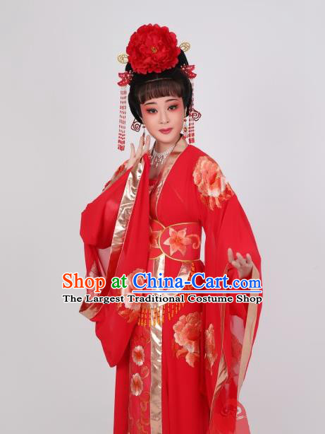 China Peking Opera Empress Garment Costume Ancient Queen Clothing Shaoxing Opera Diva Red Dress
