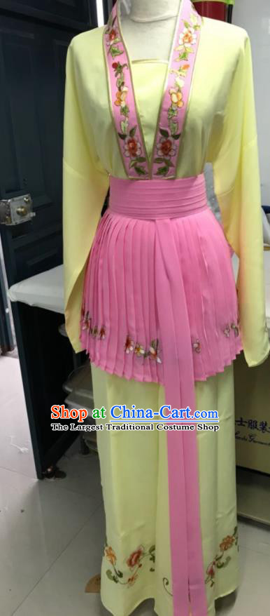 China Peking Opera Actress Garment Costume Ancient Servant Girl Clothing Shaoxing Opera Young Lady Yellow Dress