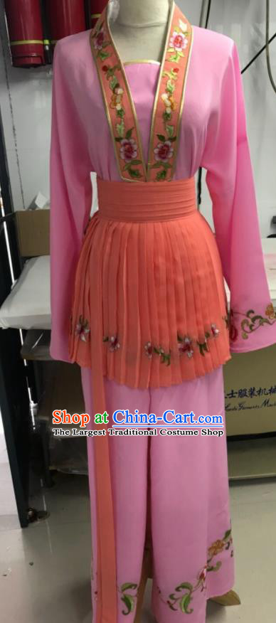 China Shaoxing Opera Young Lady Pink Dress Peking Opera Actress Garment Costume Ancient Servant Girl Clothing