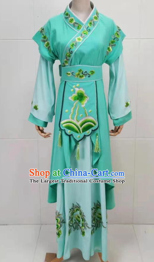 China Ancient Palace Maid Clothing Shaoxing Opera Young Lady Green Dress Peking Opera Actress Costume