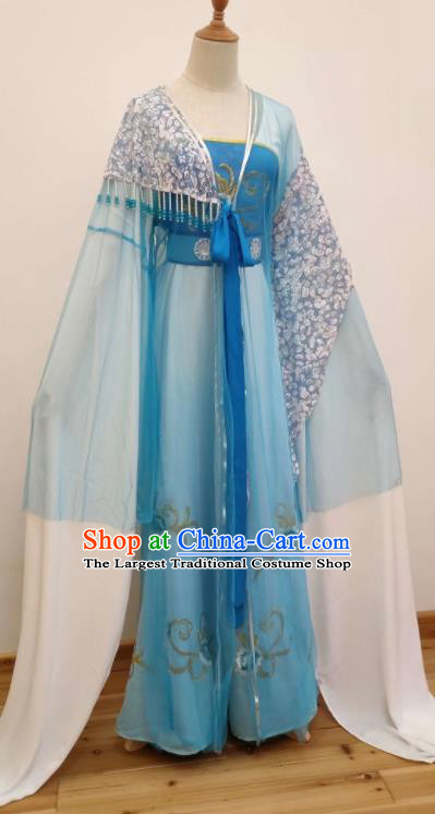 China Ancient Fairy Clothing Shaoxing Opera Actress Blue Dress Peking Opera Hua Tan Costume