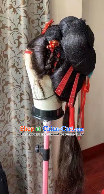 Chinese Traditional Opera Fairy Headdress Huangmei Opera Princess Headwear Beijing Opera Hua Tan Wig Headgear