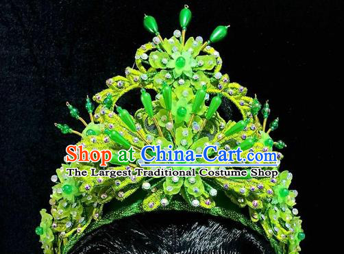 Chinese Traditional Opera Fairy Green Hair Crown Huangmei Opera Xiao Qing Headwear Beijing Opera Actress Headgear