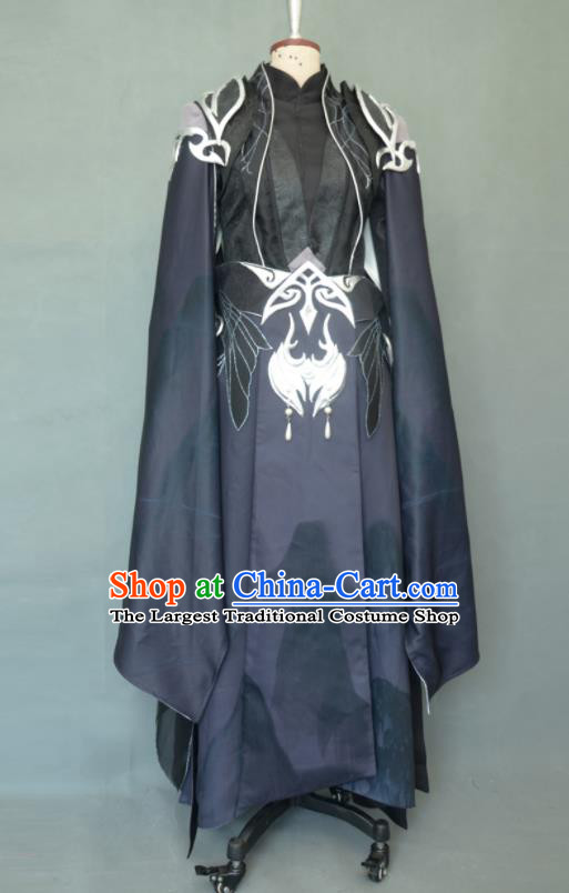Chinese Cosplay Swordsman Navy Blue Clothing Jian Xia Qi Yuan Hua Ge  Apparel Ancient Knight Garment Costumes