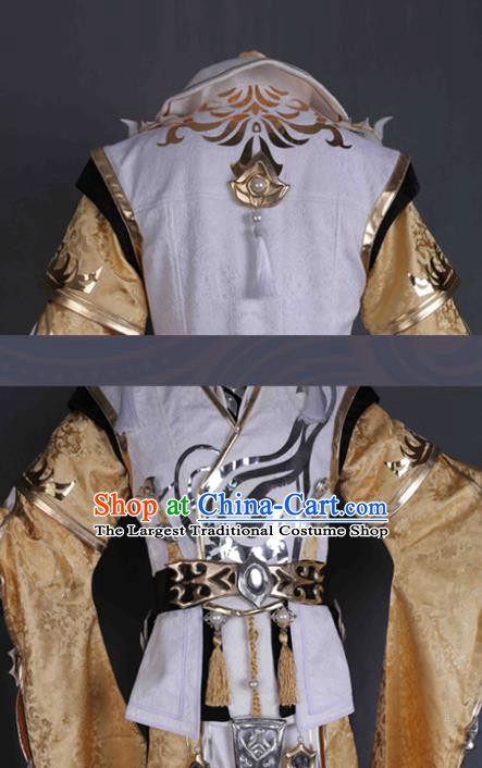 Chinese Game Jian Xia Qing Yuan Young Knight Apparel Ancient Noble Childe Garment Costumes Cosplay Swordsman Golden Clothing