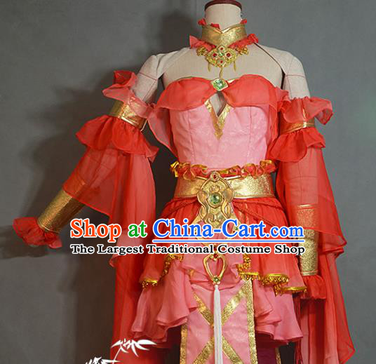 Chinese Ancient Female Swordsman Clothing Gama Jian Xia Qing Yuan Xiu Niang Red Dress Cosplay Fairy Garment Costumes