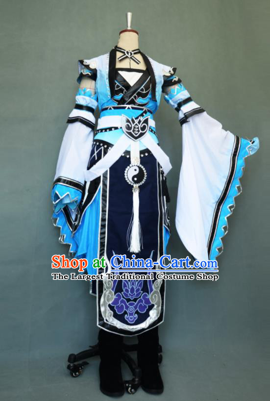 Chinese Game Jian Xia Qing Yuan Jin Xu Blue Dress Cosplay Swordswoman Garment Costumes Ancient Taoist Nun Clothing