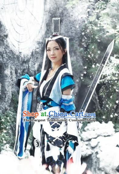 Chinese Game Jian Xia Qing Yuan Jin Xu Blue Dress Cosplay Swordswoman Garment Costumes Ancient Taoist Nun Clothing