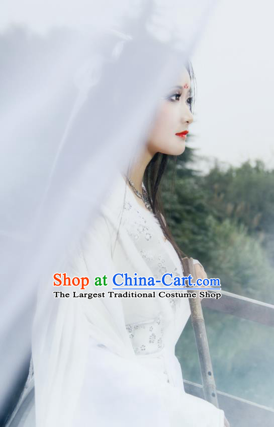 Chinese Ancient Goddess Clothing Traditional White Hanfu Dress Cosplay Princess Garment Costumes