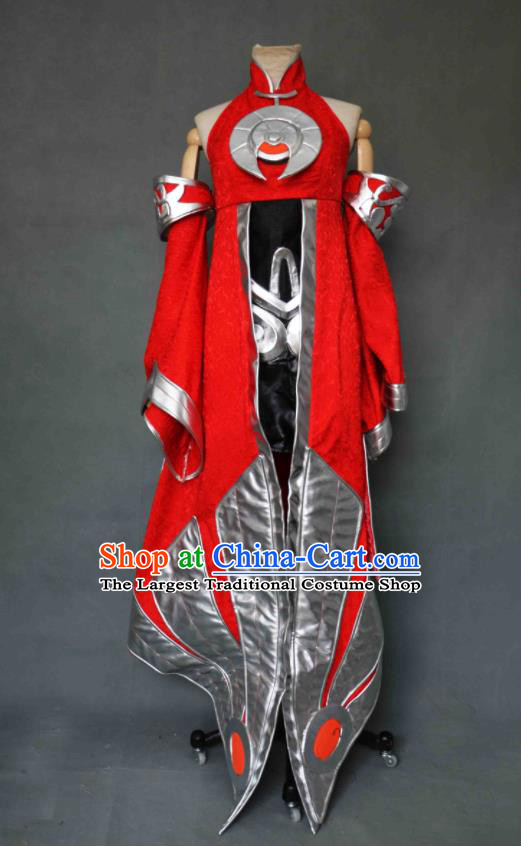 China Honor of Kings Luna Red Dress Cosplay Female Knight Garment Costumes Ancient Swordswoman Clothing