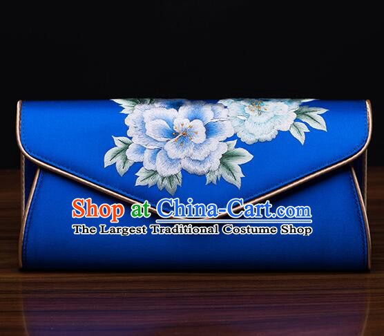 China Handmade Suzhou Embroidery Flowers Handbag National Cheongsam Evening Bag Royal Blue Silk Bag