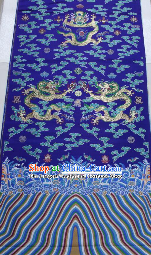 China Ancient Costumes Silk Fabrics Traditional Imperial Robe Drapery Classical Dragons Pattern Royal Blue Brocade Fabric