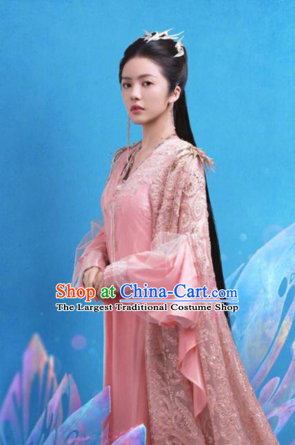 China Traditional Noble Lady Pink Dress Ancient Swordswoman Garment Costumes Romance Drama The Blessed Girl Yin Zhuang Clothing and Headpieces