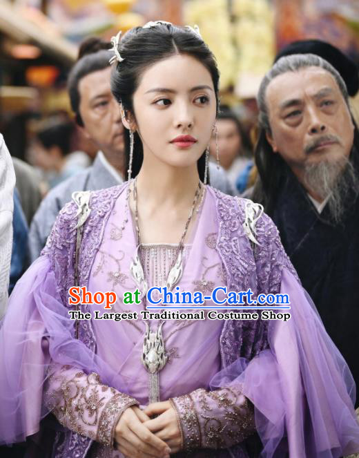 China Romance Drama The Blessed Girl Yin Zhuang Clothing Traditional Noble Lady Purple Dress Ancient Swordswoman Garment Costumes and Headpieces