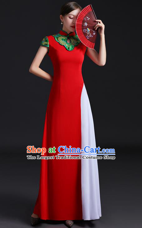 Chinese Stand Collar Qipao Dress New Year Red Full Dress Traditional Wedding Qipao Bride Modern Cheongsam