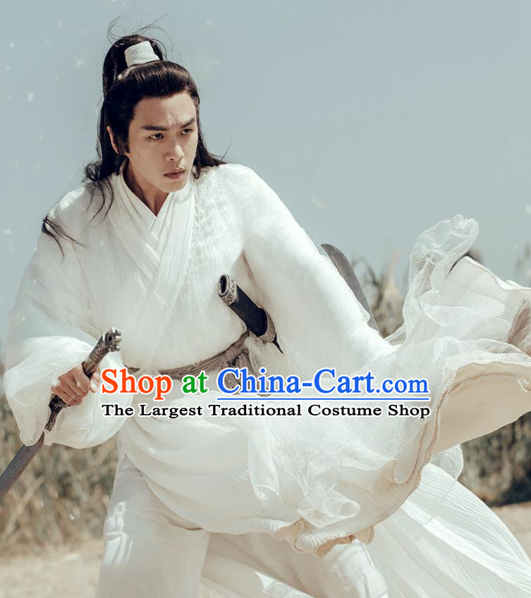 Chinese Ancient Young General Replica Costumes Swordsman White Clothing Wuxia TV Series Sword Snow Stride Xu Feng Nian Garments