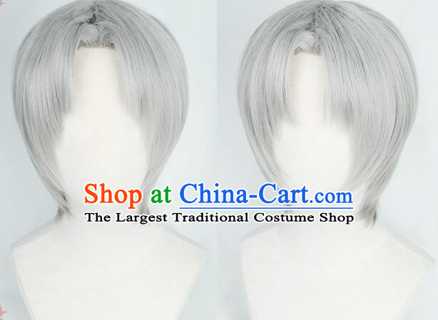 Top Handmade Short Wig Men Head Gear Silver Gray Wig