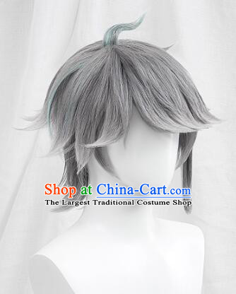 Top Cosplay Grey Wig Handmade Short Wig Men Head Gear