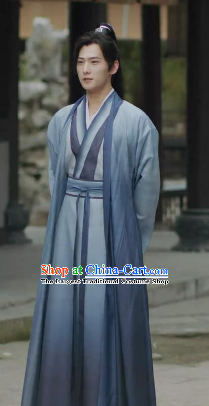 TV Series Qie Shi Tian Xia Feng Lanxi Replica Costume Chinese Wuxia Hero Clothing Ancient Swordsman Blue Garments