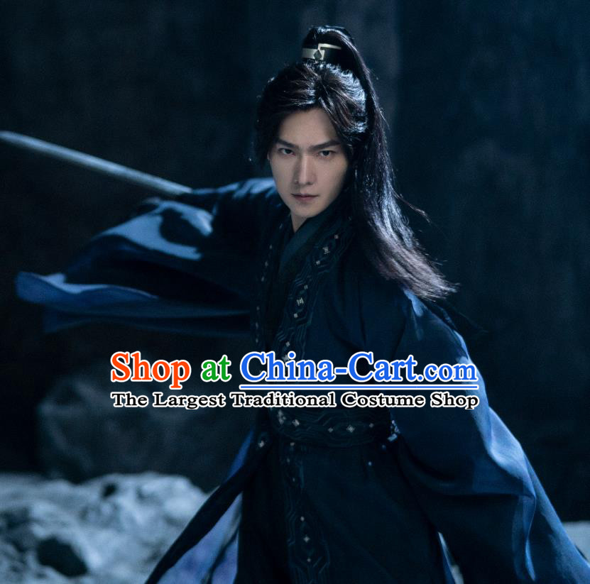 Chinese Wuxia TV Series Swordsman Black Clothing Ancient Prince Garments Qie Shi Tian Xia Feng Lan Xi Replica Costume