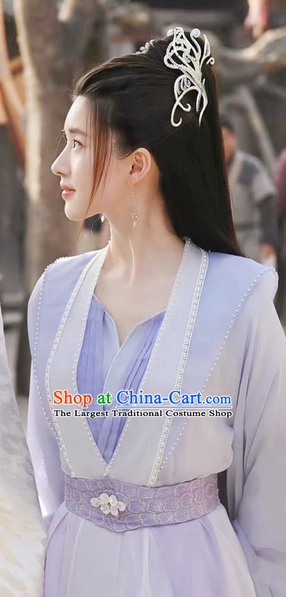 Chinese Qie Shi Tian Xia Bai Feng Xi Replica Costume Wuxia TV Series Heroine Clothing Ancient Princess Lilac Dress Garments