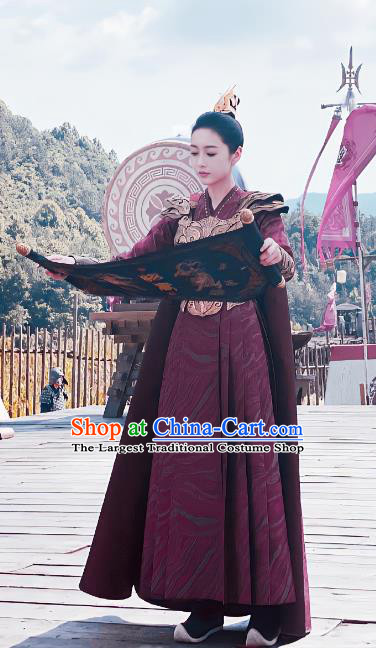 Chinese Ancient Female General Armor Clothing Wuxia TV Series Qie Shi Tian Feng Qi Wu Dresses Woman Warrior Swordsman Garment Costumes