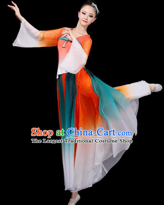 Chinese Classical Dance Clothing Ancient Fairy Dance Garment Costumes Umbrella Dance Gradient Orange Dress