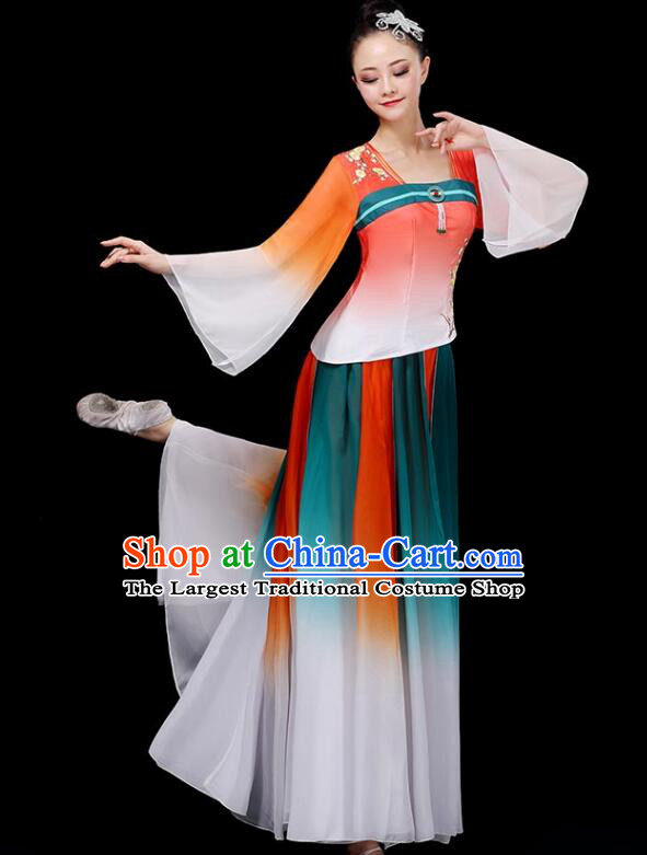 Chinese Classical Dance Clothing Ancient Fairy Dance Garment Costumes Umbrella Dance Gradient Orange Dress