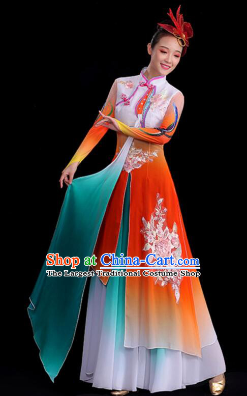 Chinese Umbrella Dance Gradient Red Dress Classical Dance Clothing Ancient Fairy Dance Garment Costumes