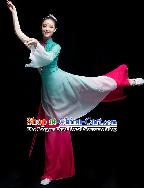Chinese Fan Dance Garment Costumes Umbrella Dance Gradient Magenta Green Dress Classical Dance Clothing
